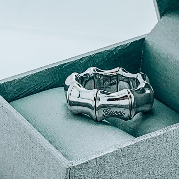 Gucci 18K White Gold Flex Bamboo Ring Band Size 6 - Picture 1 of 7